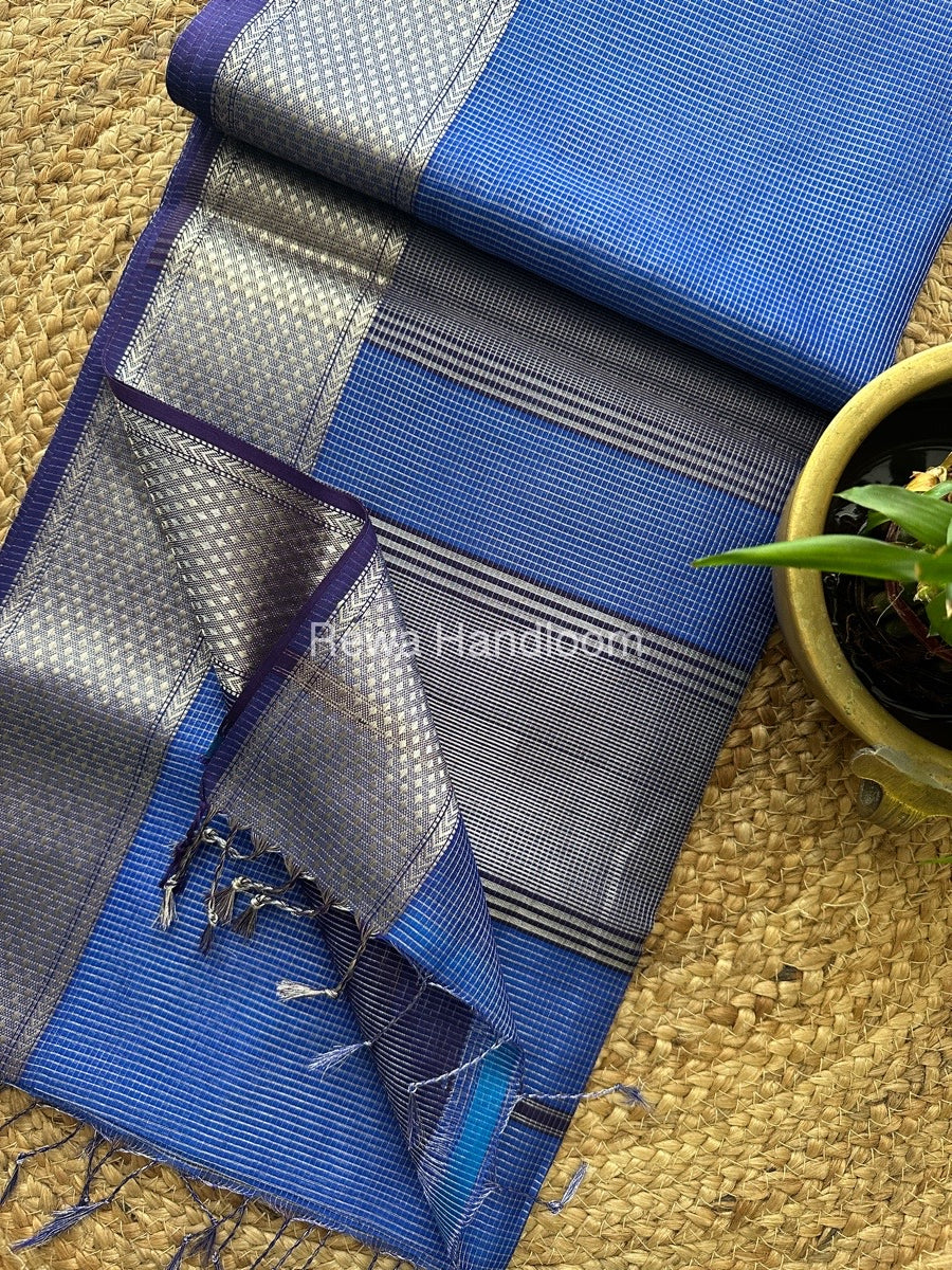 Exclusive Maheswari Navy Blue Silver Tissue Saree SC04