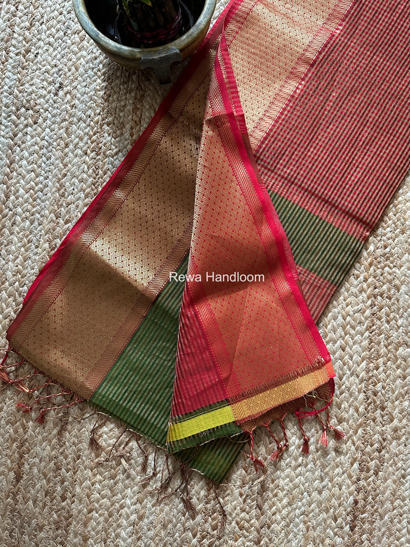 Exclusive Maheshwari Mehendi Green Tissue Silk Saree ZTS0172