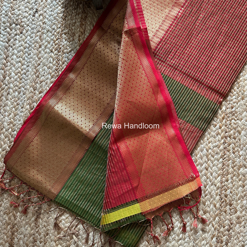 Exclusive Maheshwari Mehendi Green Tissue Silk Saree ZTS0172