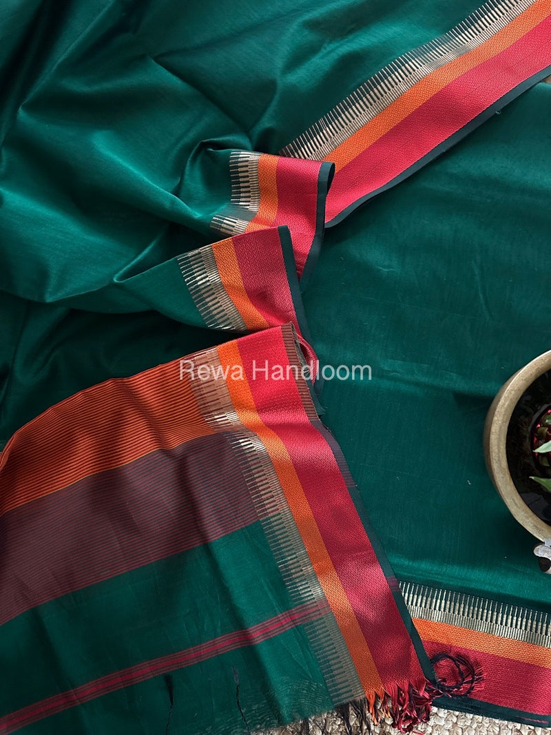 Maheshwari Bottle Green Multicolour Dress Material RTP051