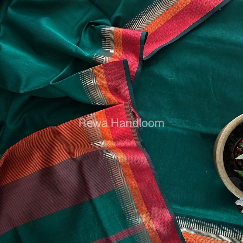 Maheshwari Bottle Green Multicolour Dress Material RTP051