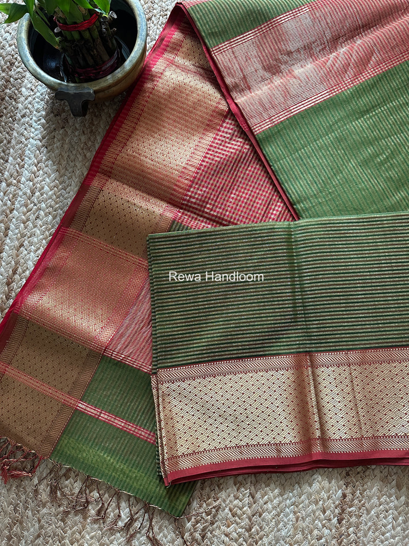 Exclusive Maheshwari Mehendi Green Tissue Silk Saree ZTS0172
