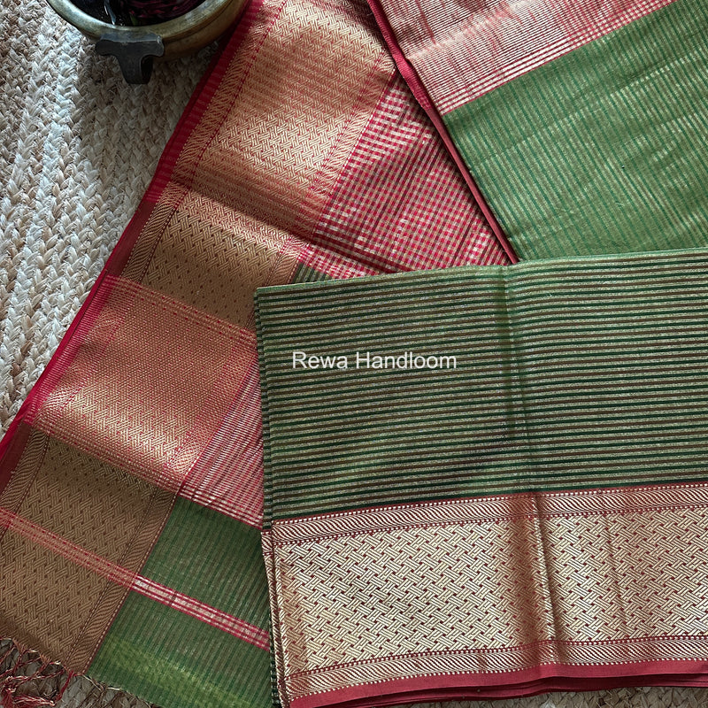 Exclusive Maheshwari Mehendi Green Tissue Silk Saree ZTS0172