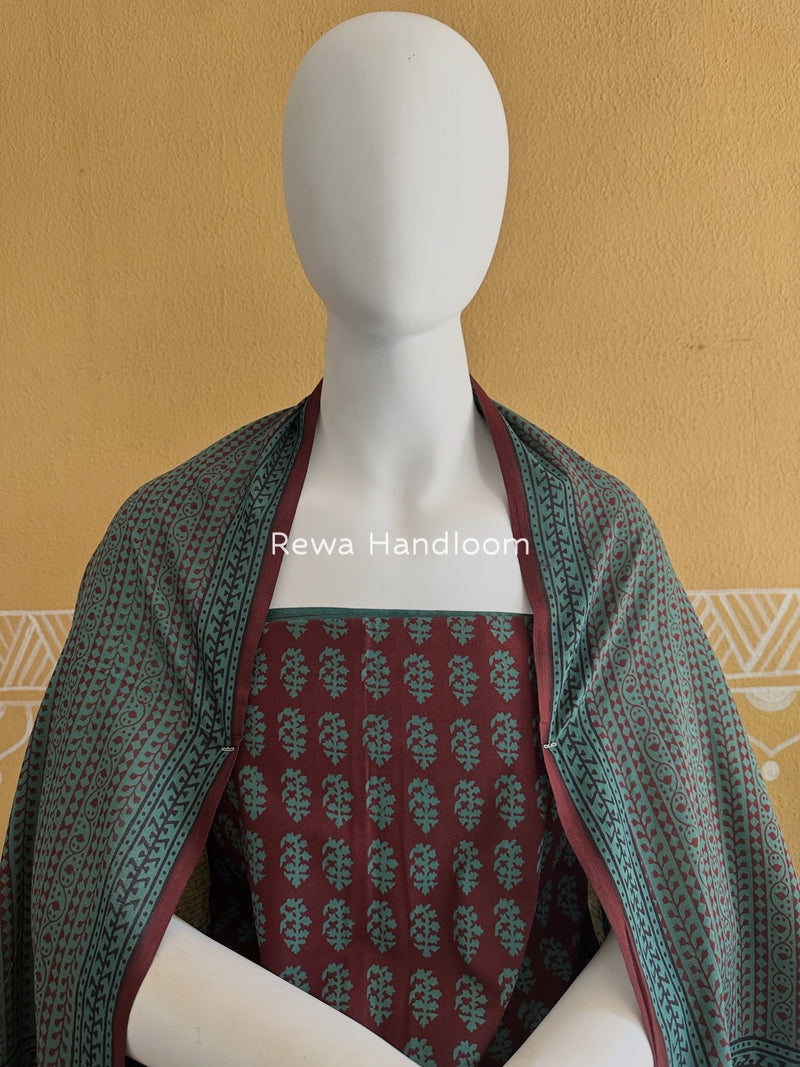 Maroon-Green Bagh Print Cotton Suit BGCSJ0166