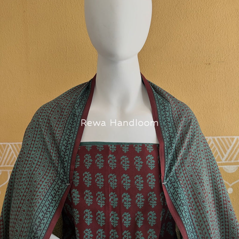 Maroon-Green Bagh Print Cotton Suit BGCSJ0166