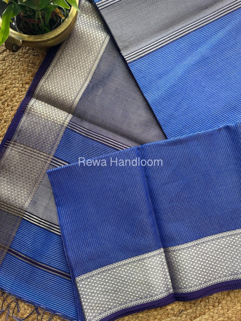 Exclusive Maheswari Navy Blue Silver Tissue Saree SC04