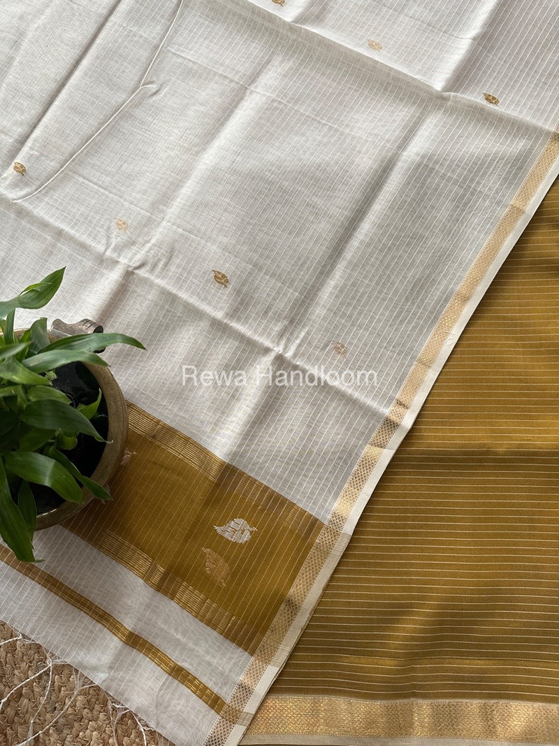 Maheshwari Tobacco-White Motifs Top-Dupatta Set MS0122