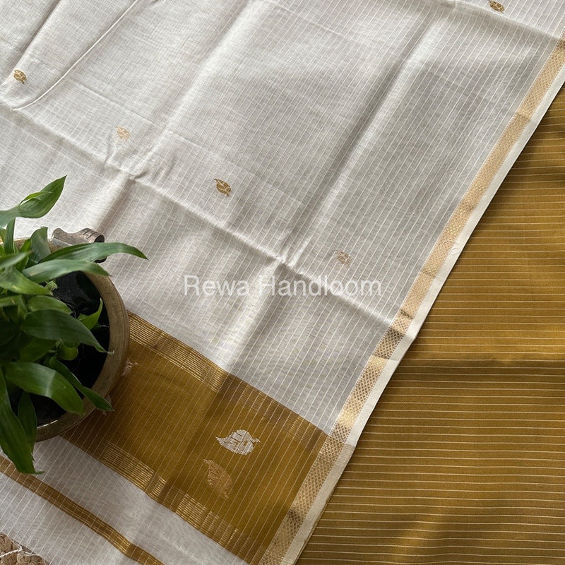 Maheshwari Tobacco-White Motifs Top-Dupatta Set MS0122