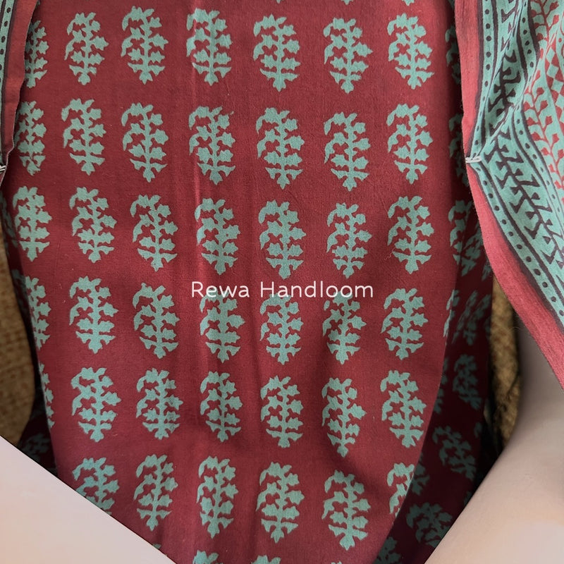 Maroon-Green Bagh Print Cotton Suit BGCSJ0166