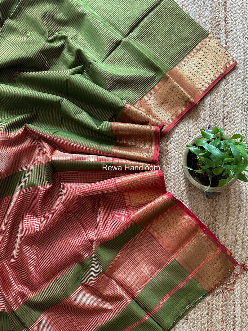 Exclusive Maheshwari Mehendi Green Tissue Silk Saree ZTS0172