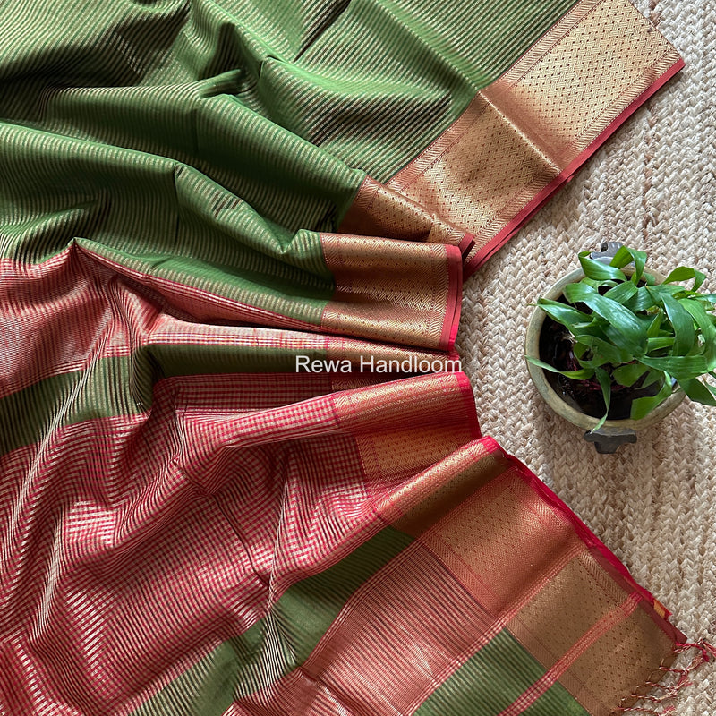 Exclusive Maheshwari Mehendi Green Tissue Silk Saree ZTS0172