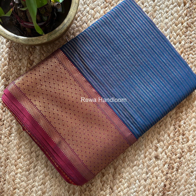 Exclusive Maheshwari Blue Tissue Silk Saree ZTS0170