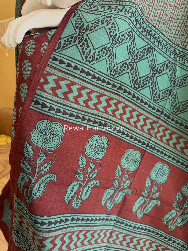Maroon-Green Bagh Print Cotton Suit BGCSJ0166