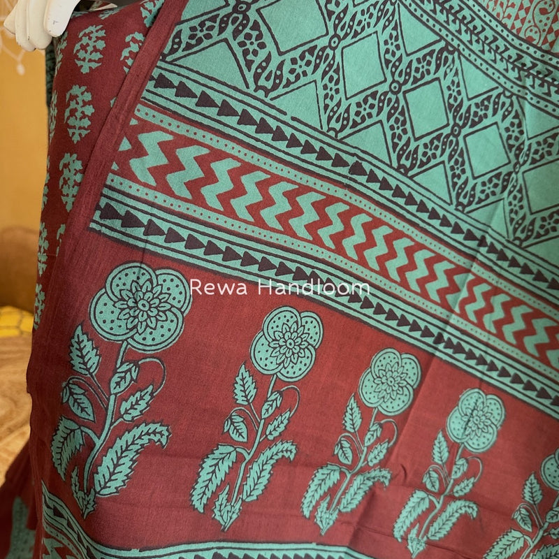 Maroon-Green Bagh Print Cotton Suit BGCSJ0166