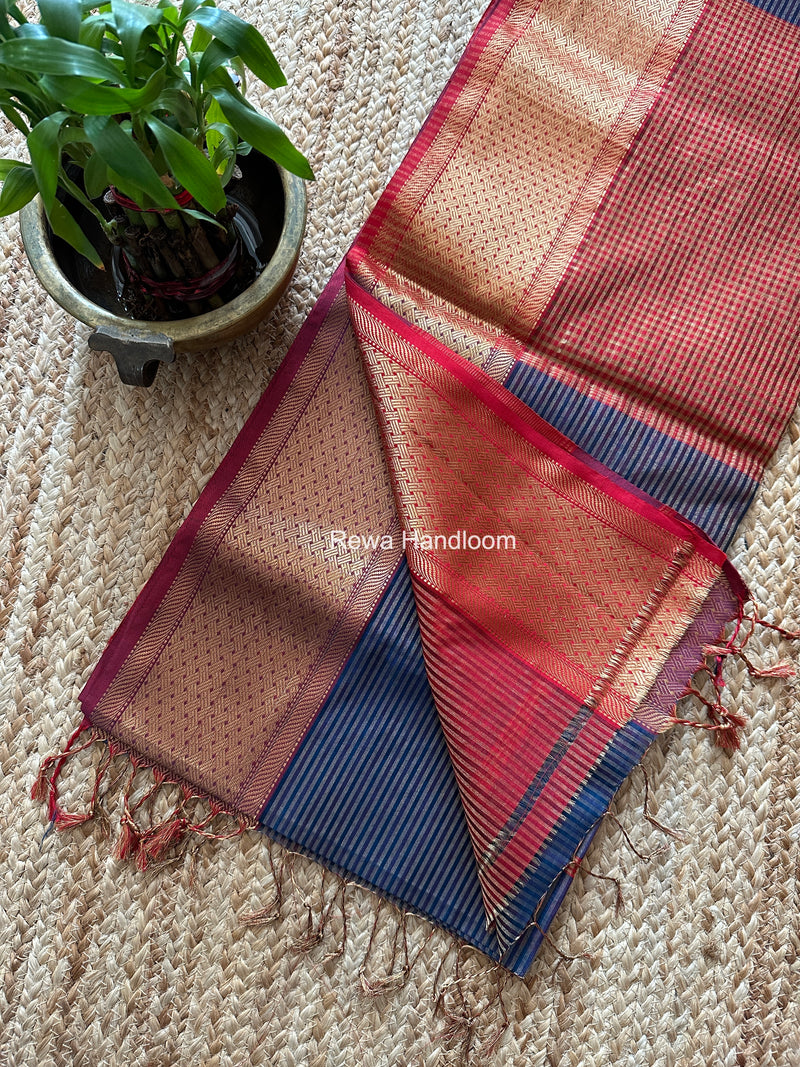 Exclusive Maheshwari Blue Tissue Silk Saree ZTS0170