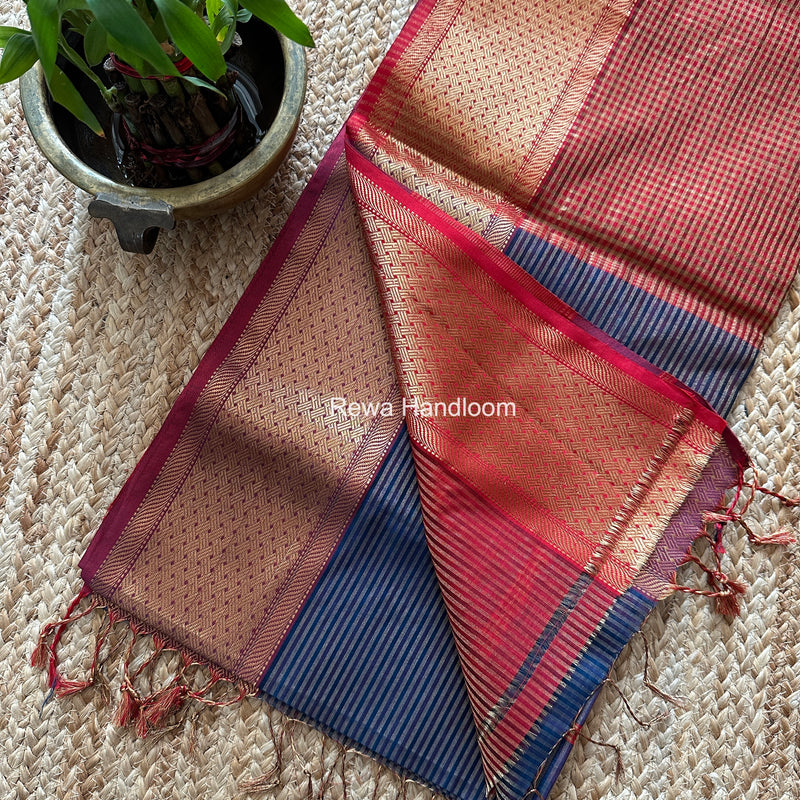 Exclusive Maheshwari Blue Tissue Silk Saree ZTS0170
