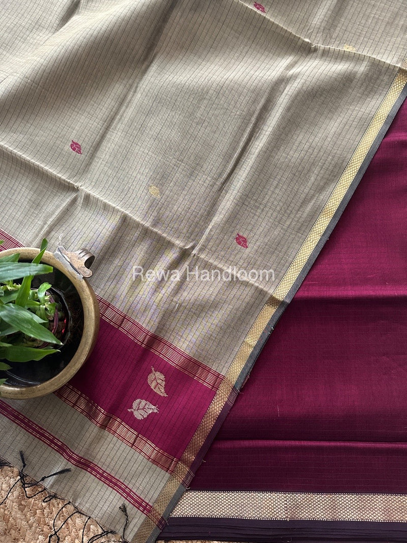 Maheshwari Wine-Beige Motifs Top-Dupatta Set MS0123