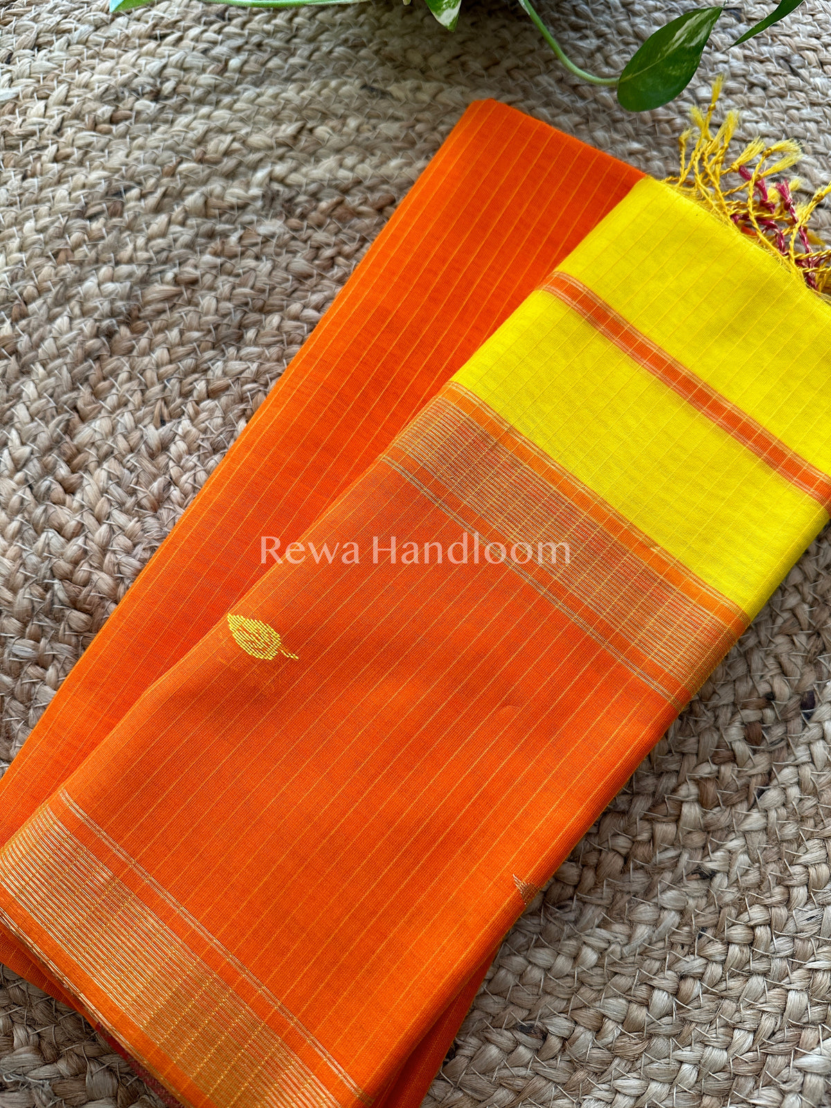 Maheshwari Orange-Yellow Motifs Top-Dupatta Set-PST053