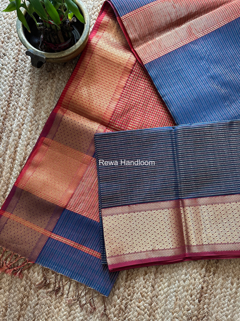 Exclusive Maheshwari Blue Tissue Silk Saree ZTS0170