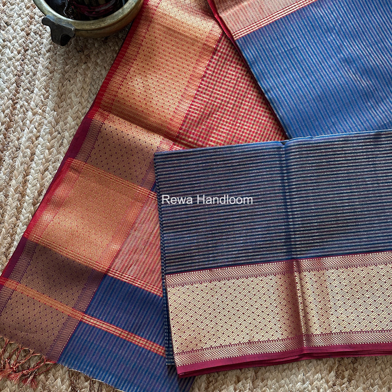 Exclusive Maheshwari Blue Tissue Silk Saree ZTS0170