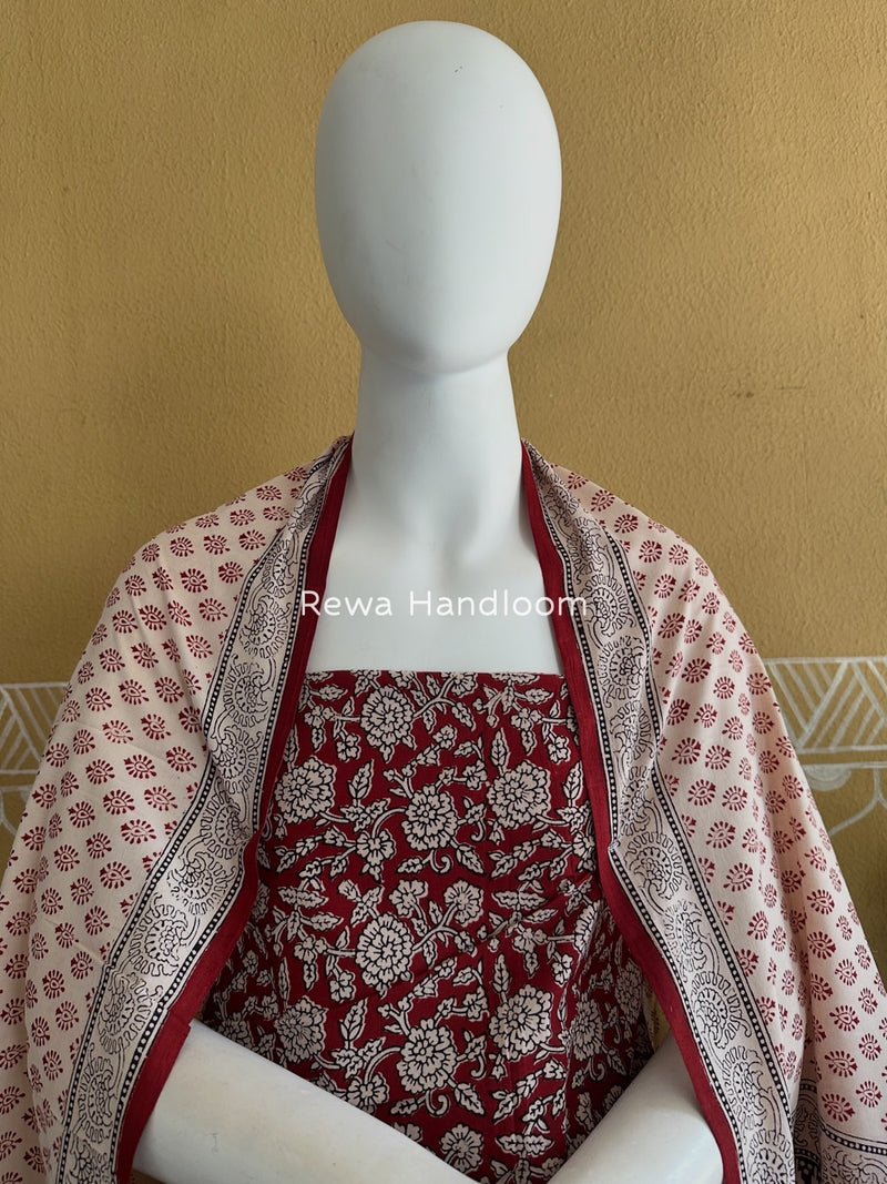 Red-White Bagh Print Cotton Suit BGCSJ0187