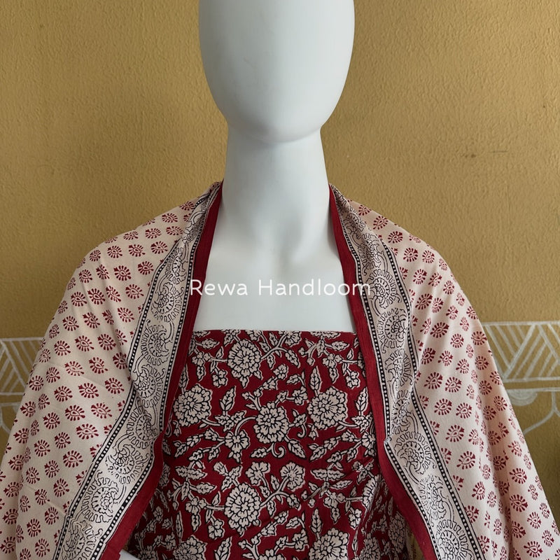 Red-White Bagh Print Cotton Suit BGCSJ0187