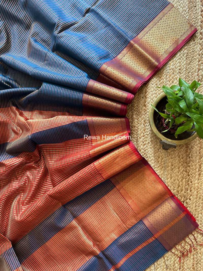 Exclusive Maheshwari Blue Tissue Silk Saree ZTS0170