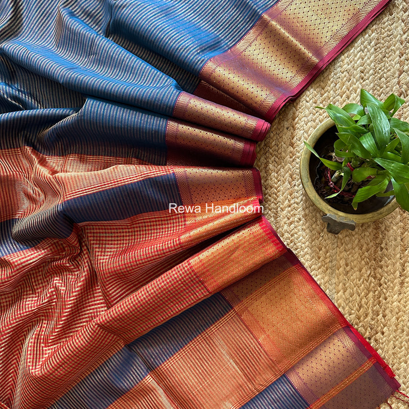 Exclusive Maheshwari Blue Tissue Silk Saree ZTS0170