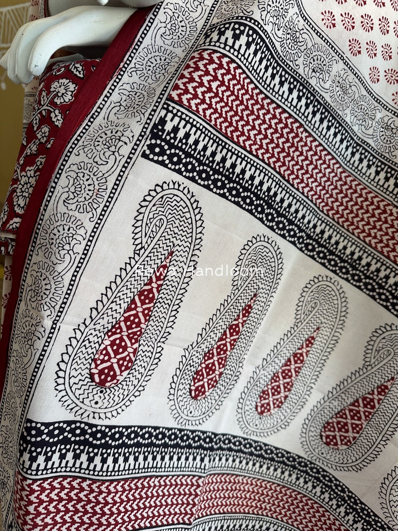 Red-White Bagh Print Cotton Suit BGCSJ0187