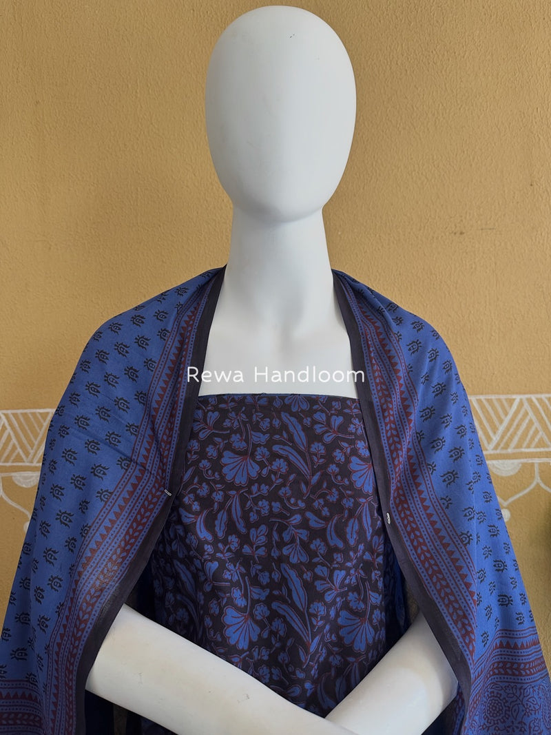 Black-Blue Bagh Print Cotton Suit BGCSJ0136
