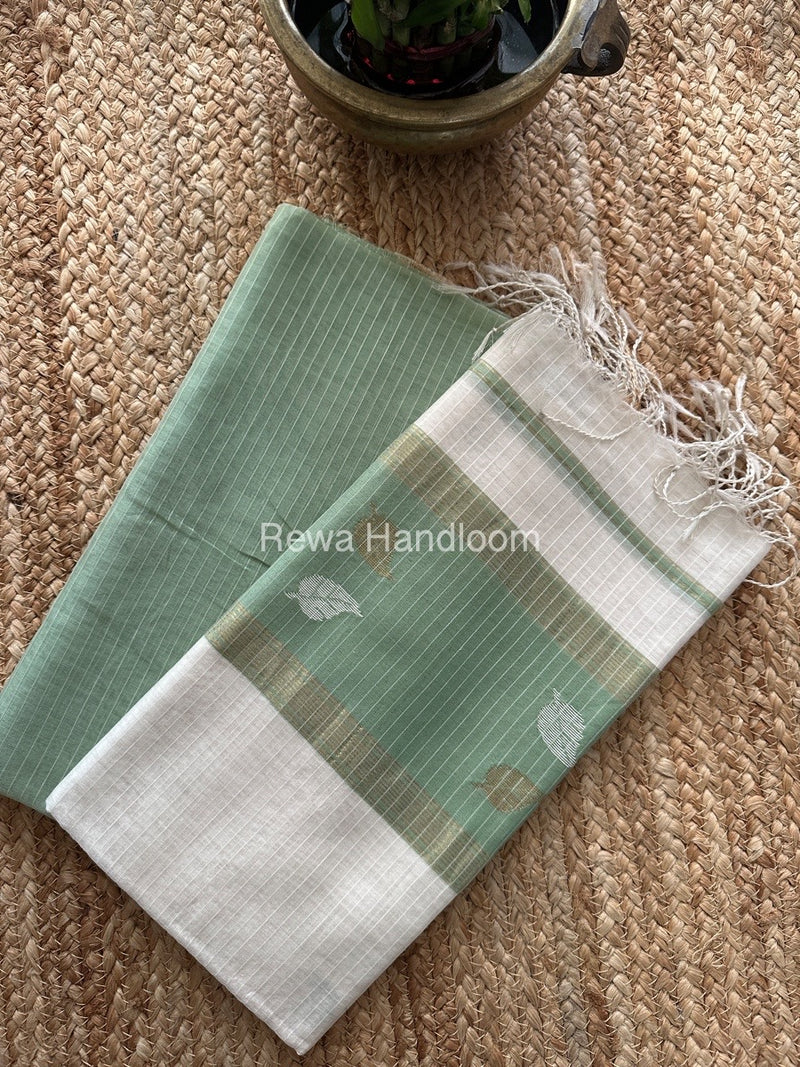 Maheshwari Light Pista Green-White Patti Butti Top-Dupatta Set MS029