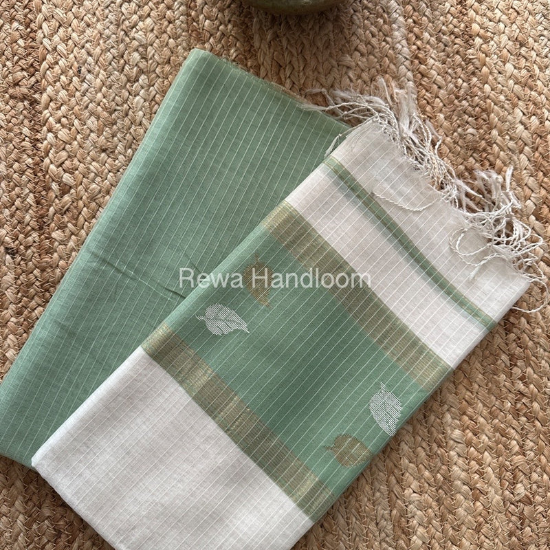 Maheshwari Light Pista Green-White Patti Butti Top-Dupatta Set MS029