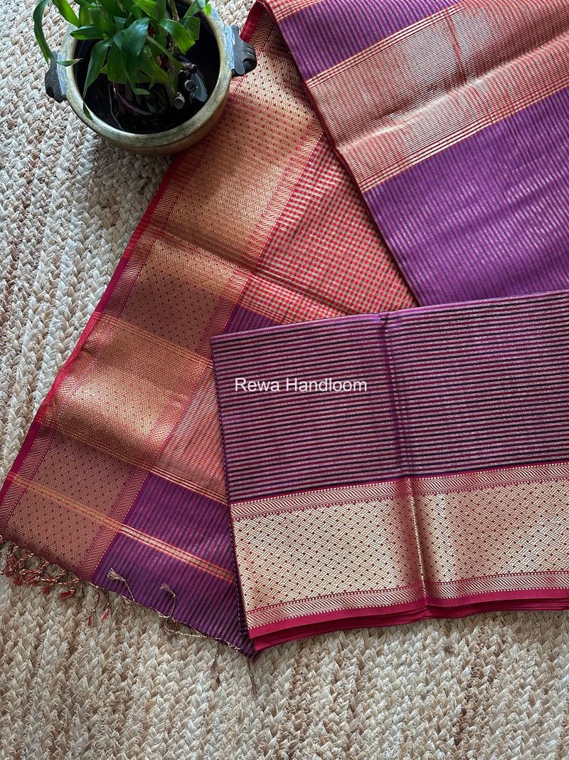 Exclusive Maheshwari Purple Tissue Silk Saree ZTS0169
