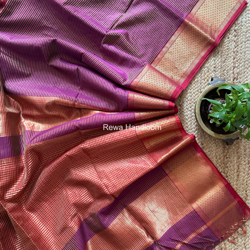 Exclusive Maheshwari Purple Tissue Silk Saree ZTS0169
