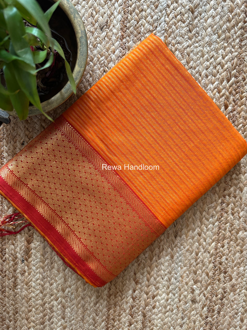 Exclusive Maheshwari Orange Tissue Silk Saree ZTS0168