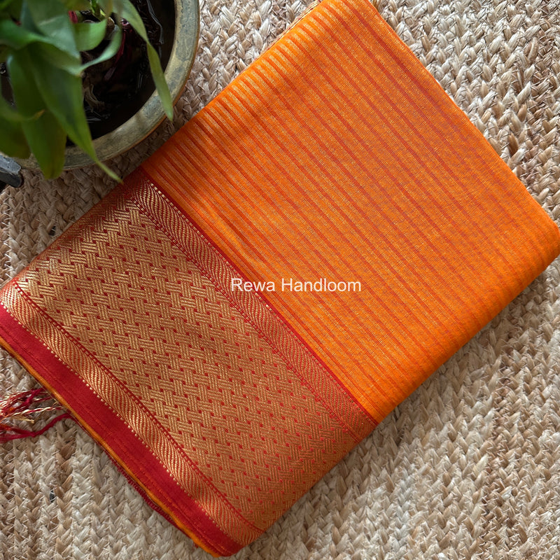 Exclusive Maheshwari Orange Tissue Silk Saree ZTS0168
