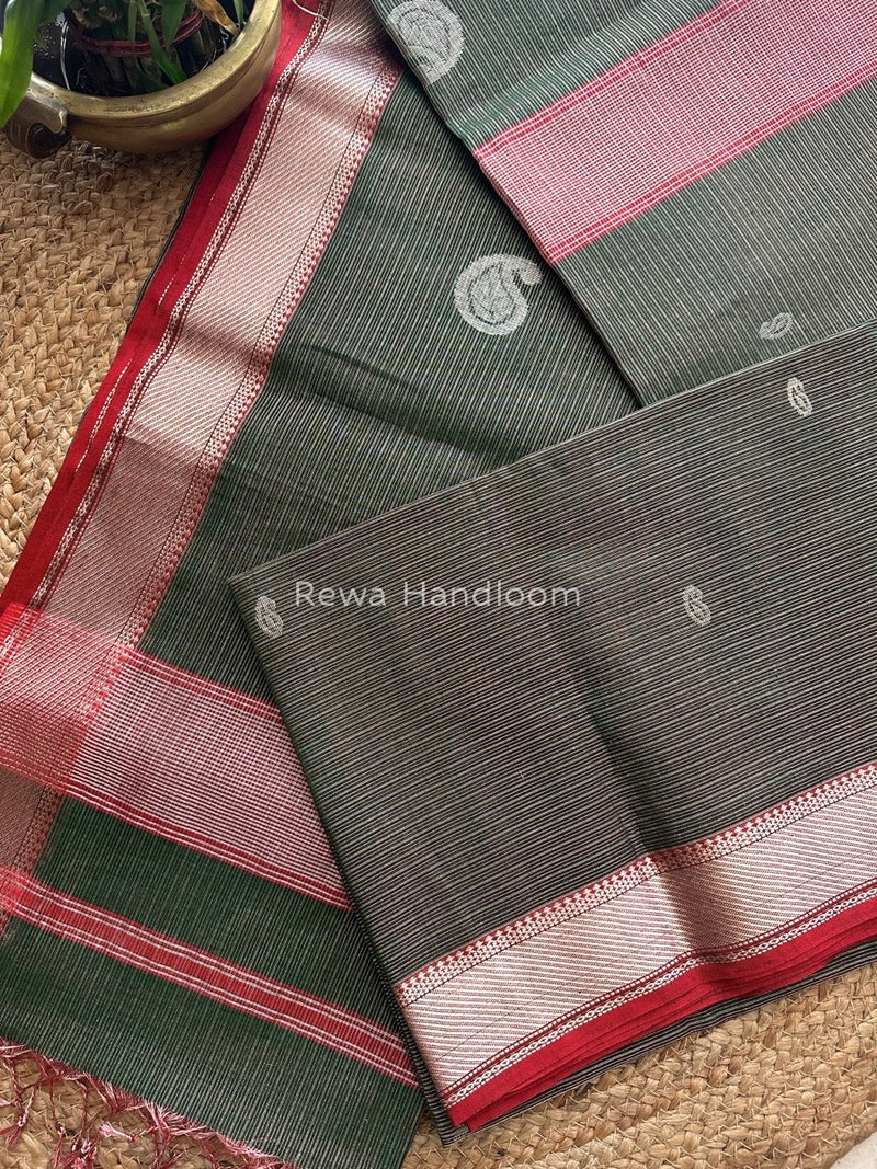 Maheshwari Green Silver Buta Butti Saree SKB02