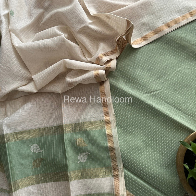 Maheshwari Light Pista Green-White Patti Butti Top-Dupatta Set MS029