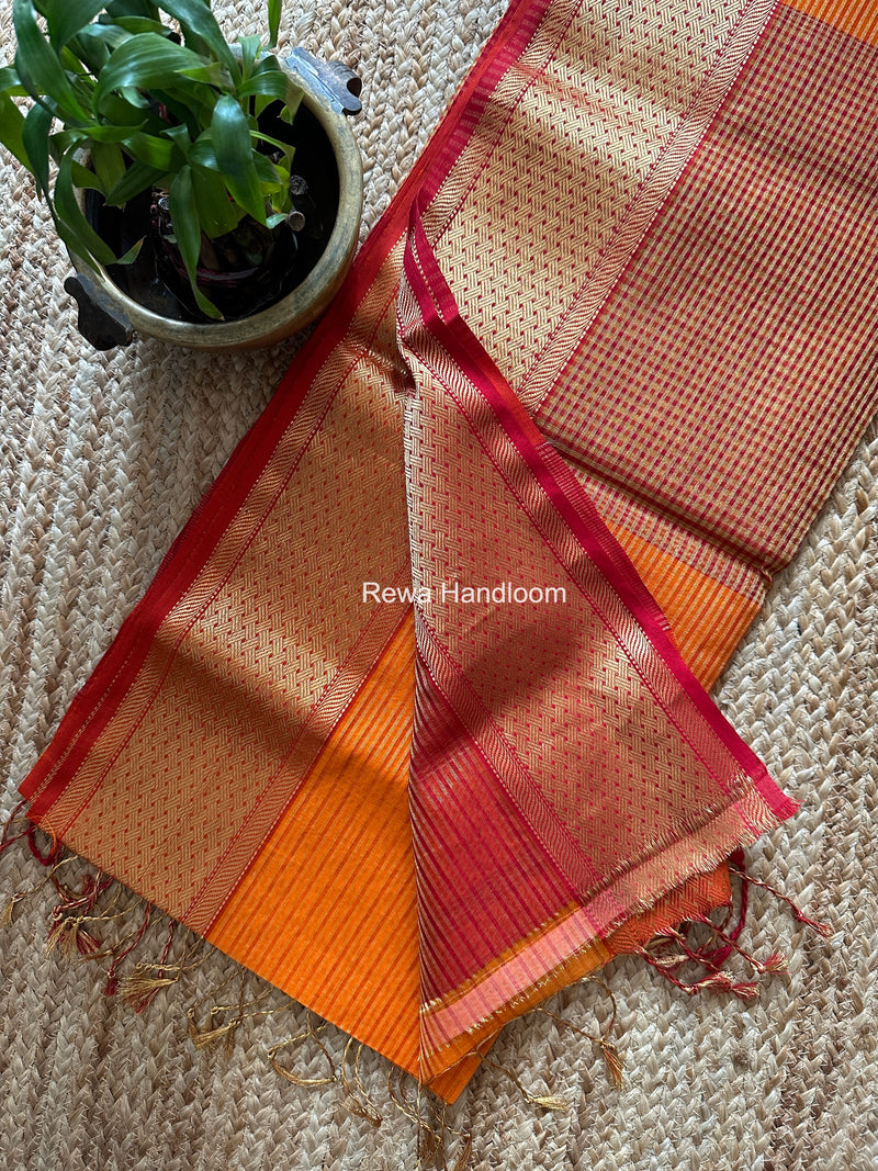 Exclusive Maheshwari Orange Tissue Silk Saree ZTS0168