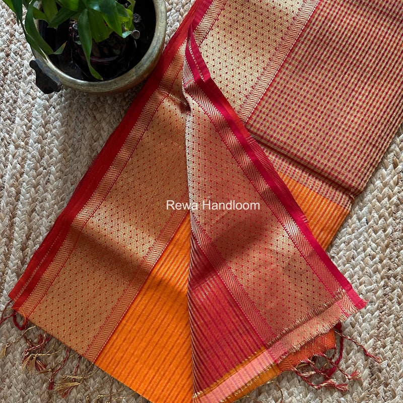 Exclusive Maheshwari Orange Tissue Silk Saree ZTS0168
