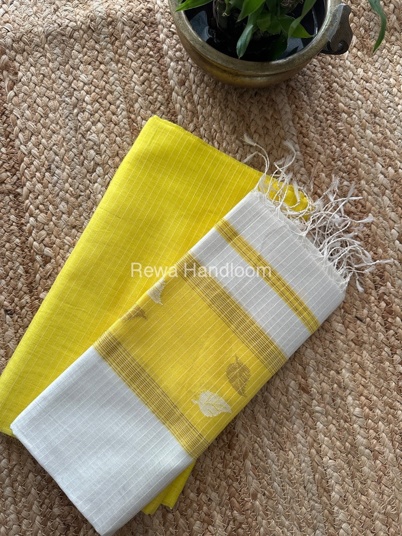 Maheshwari Yellow-White Patti Butti Top-Dupatta Set MS079