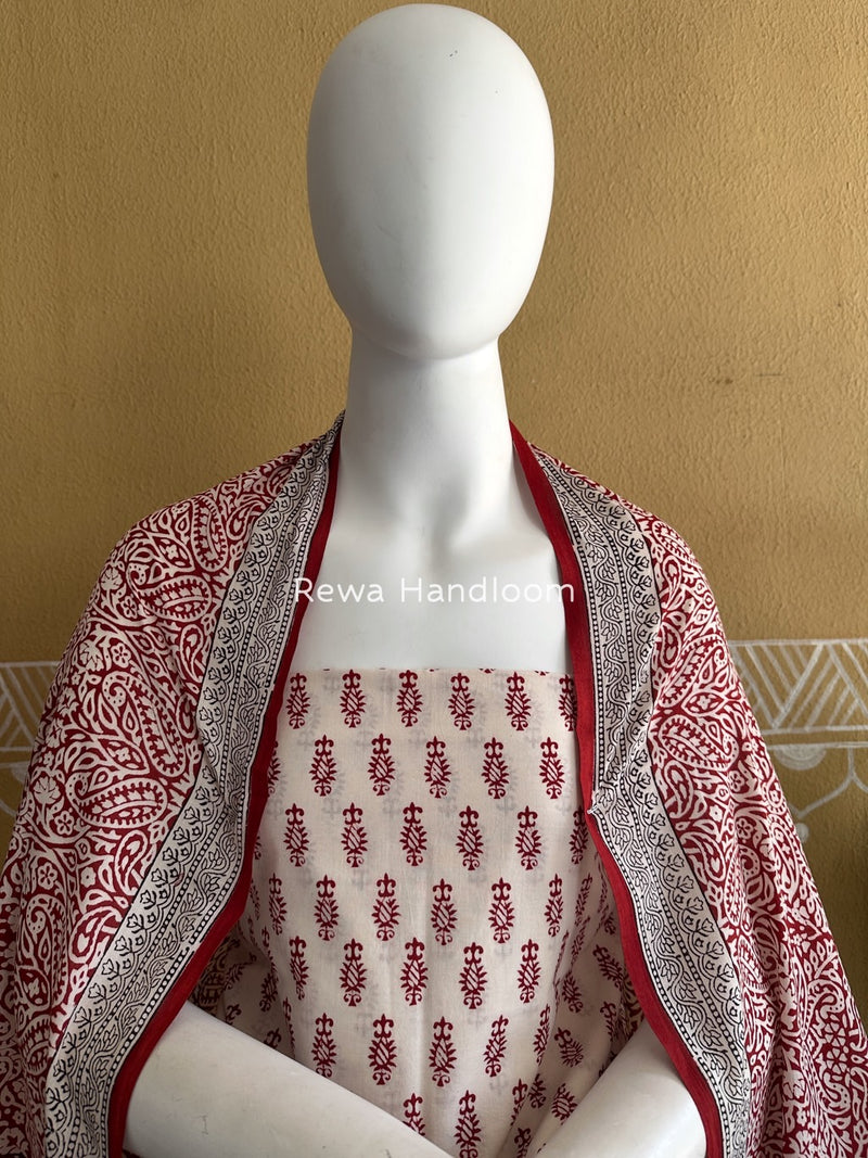 White-Red Bagh Print Cotton Suit BGCSJ0197