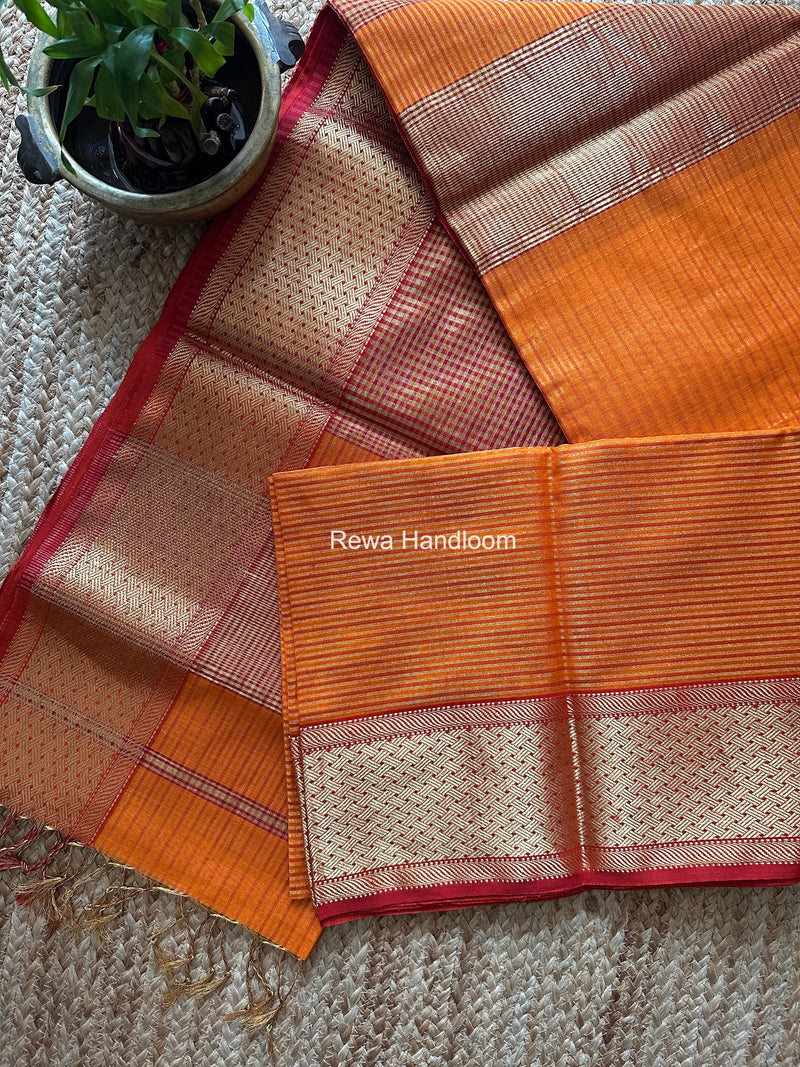 Exclusive Maheshwari Orange Tissue Silk Saree ZTS0168