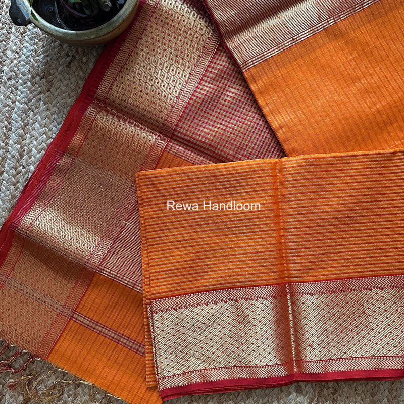 Exclusive Maheshwari Orange Tissue Silk Saree ZTS0168
