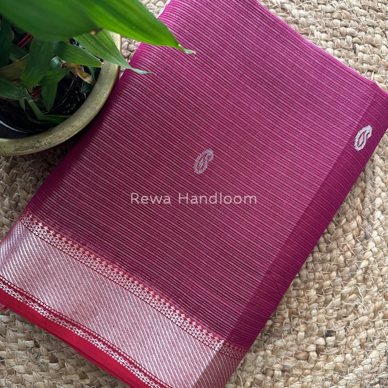 Maheshwari Magenta Silver Buta Butti Saree SKB04