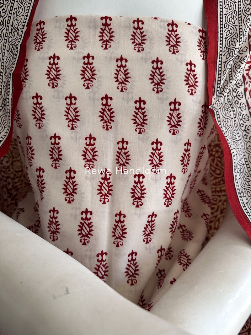 White-Red Bagh Print Cotton Suit BGCSJ0197