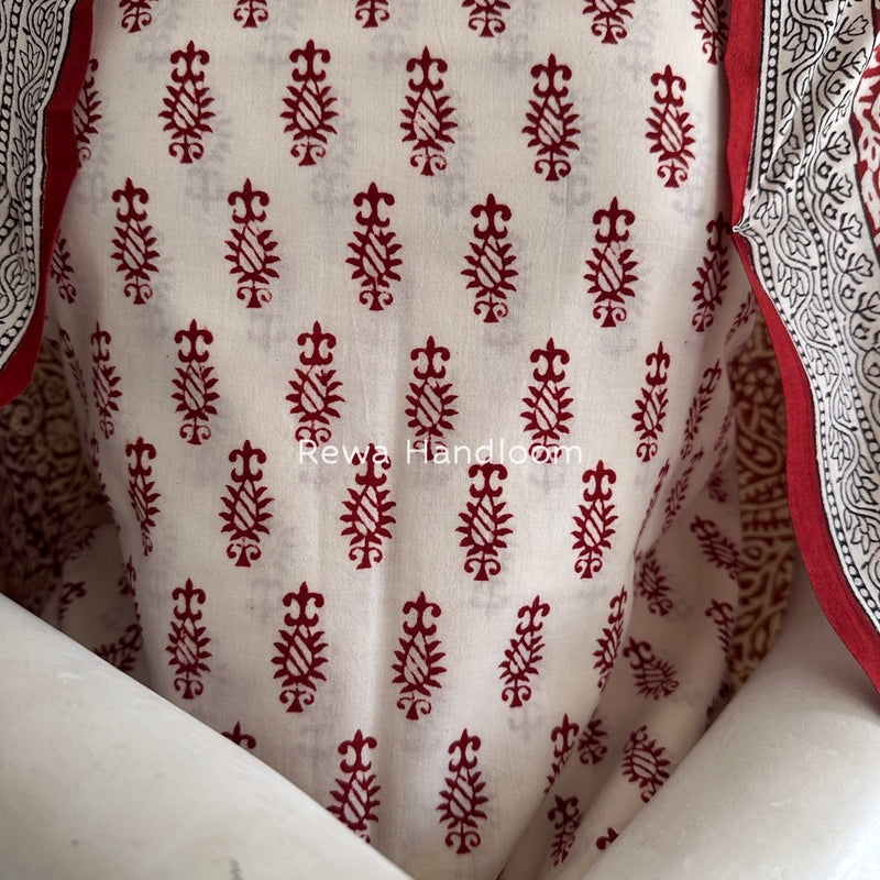 White-Red Bagh Print Cotton Suit BGCSJ0197