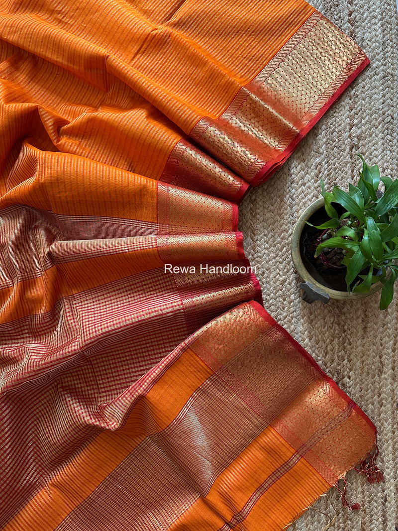 Exclusive Maheshwari Orange Tissue Silk Saree ZTS0168