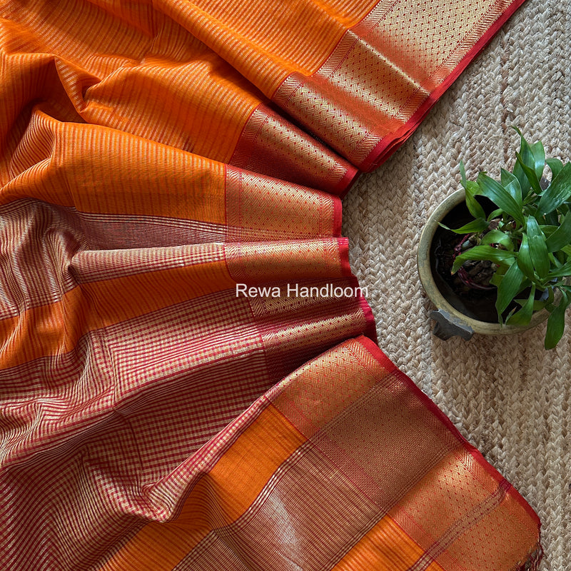 Exclusive Maheshwari Orange Tissue Silk Saree ZTS0168