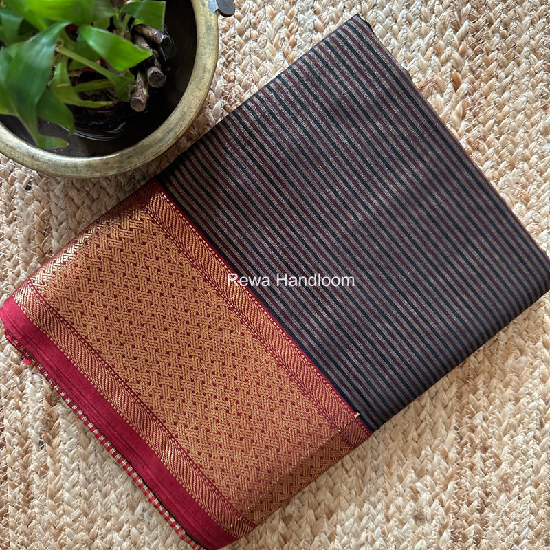 Exclusive Maheshwari Black Tissue Silk Saree ZTS0171
